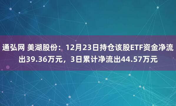 通弘网 美湖股份：12月23日持仓该股ETF资金净流出39.36万元，3日累计净流出44.57万元